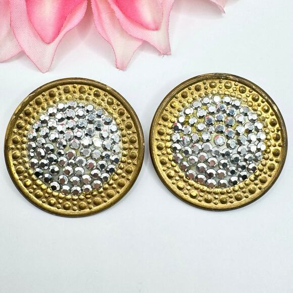 Vintage Richard Kerr Rhinestone Shield Statement Clip On Earrings Signed Sparkly - Picture 1 of 10